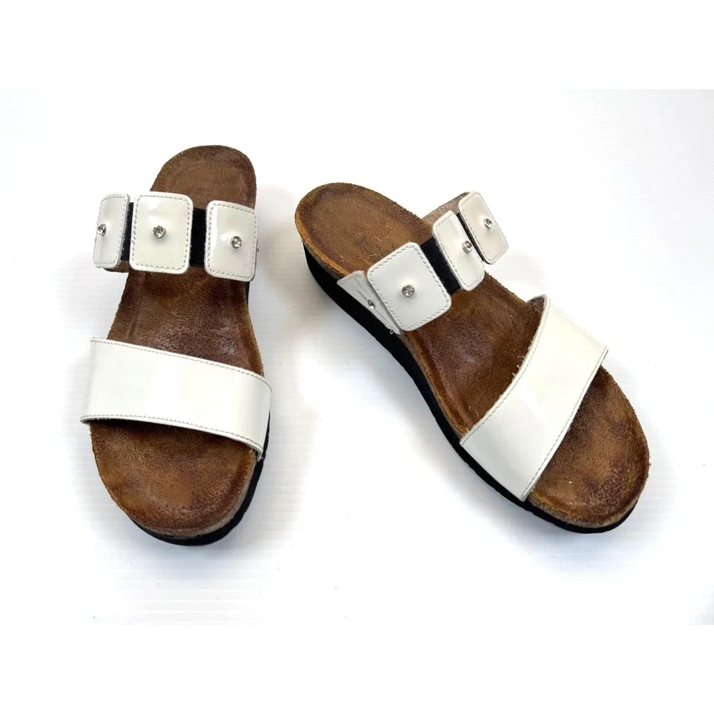 Naot Ashley Slide Sandals Women 39 US 8-8.5 EUC‎ $170 Leather Wedge Flat Comfort